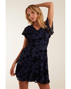 Платье с флокированным цветочным принтом, синий Blue vanilla