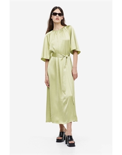 Атласное платье с поясом, зеленый H&m