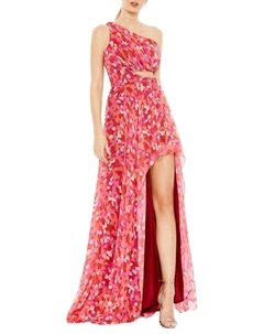 Платье на одно плечо с высоким и низким вырезом, розовый Mac duggal