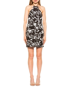 Мини-платье Zelle с лямкой на шее, цвет Black White Abstract Alexia admor
