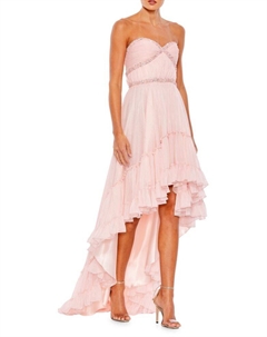 Платье без бретелек, расшитое бисером, с высоким низким вырезом, цвет Ice Pink Mac duggal