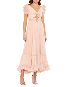 Платье макси с металлизированным вырезом и рюшами, розовый Mac duggal