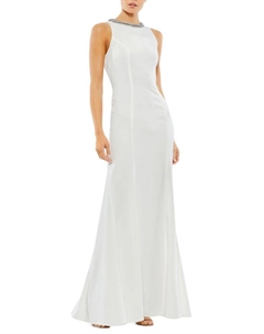 Платье-раструб с декорированным вырезом, белый Mac duggal