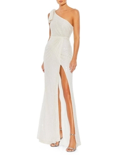 Платье на одно плечо, украшенное разрезом спереди, белый Mac duggal