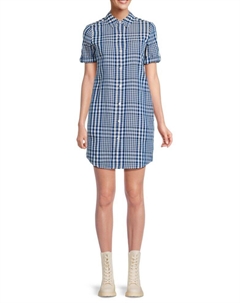 Клетчатое мини-платье-рубашка, цвет Blue Multicolor Theory