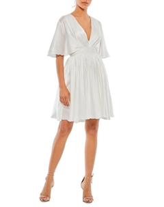 Атласное мини-платье с накидкой, белый Mac duggal