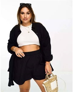 Черная пляжная рубашка с фактурной пуговицей на пуговицах DESIGN Curve Asos