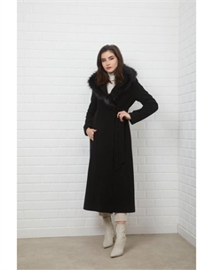 Шуба с капюшоном и застежкой сбоку, черная 3697, черный Concept