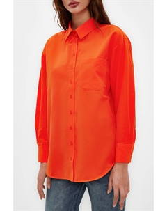 Темно-оранжевая хлопковая рубашка-бойфренд с одним карманом, оранжевый Trendyol