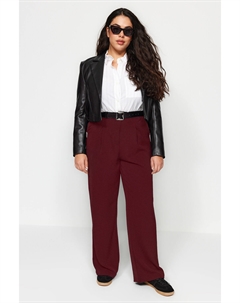 Брюки больших размеров – Бордовый – Широкие штанины Trendyol