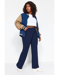 Темно-синие трикотажные спортивные штаны с запахом и джоггерами, темно-синий Trendyol