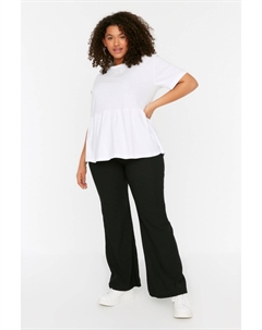 Черные трикотажные брюки с высокой талией и расклешенными штанинами, черный Trendyol