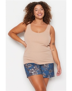 Пижамный комплект больших размеров - Многоцветный - Цветочный принт, разноцветный Trendyol