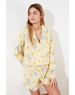 Пижамный комплект - желтый - графика Trendyol