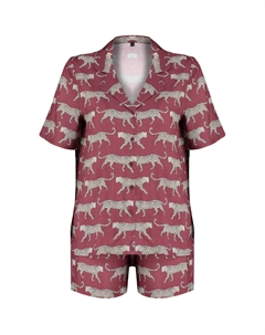 Бордовый тканый пижамный комплект из вискозной рубашки и шорт с рисунком Trendyol