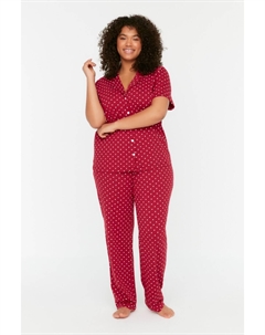 Пижамный комплект больших размеров - бордовый - с рисунком, бордовый Trendyol