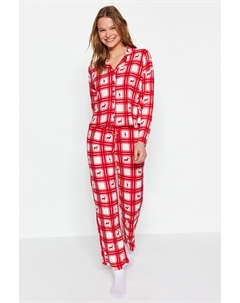 Пижамный комплект - красный - в клетку, красный Trendyol