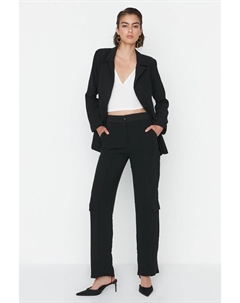 Черные тканые брюки прямого кроя, черный Trendyol