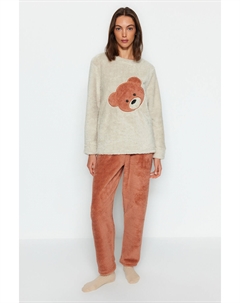 Пижамный комплект - экрю - графика Trendyol