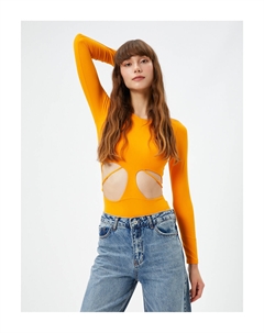 Боди с круглым вырезом и длинными рукавами, оранжевый Koton