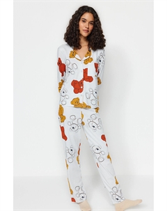 Пижамный комплект - Серый - Животный принт, серый Trendyol