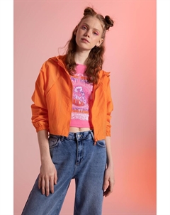 Сезонный укороченный дождевик с водоотталкивающим капюшоном, оранжевый Defacto