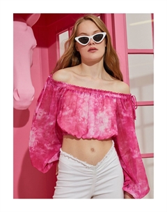 Rachel Araz X - Укороченная блузка с открытыми плечами и объемными рукавами, розовый Koton