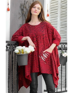 Женская бордово-красная туника оверсайз с итальянским леопардовым узором и карманами и пайетками, бордовый Chiccy