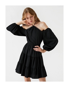 Rachel Araz X - Мини-платье с открытыми плечами и объемными рукавами, черный Koton