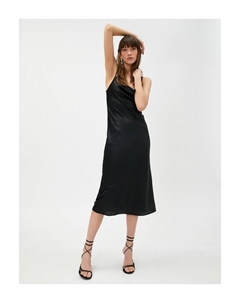 Атласное вечернее платье длины миди на бретелях, черный Koton