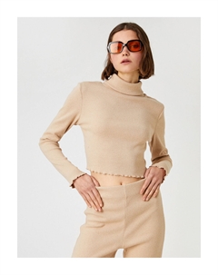 Футболка с длинным рукавом, укороченная водолазка в рубчик, бежевый Koton