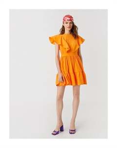 Многоярусное мини-платье без рукавов с воланами из модала, оранжевый Koton