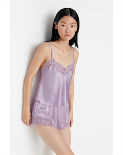 Атласный топ-майка и шорты с сиреневым кружевом из тканого пижамного комплекта, фиолетовый Trendyol