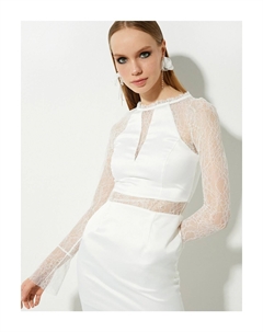 Атласное мини-свадебное платье с кружевными деталями, экрю Koton