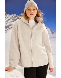 Winter Essentials Серый флисовый вязаный свитшот на молнии с воротником-стойкой и длинными рукавами и карманами Trendyol