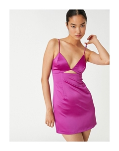 Атласное мини-платье с тонкими бретелями и деталью окна, фиолетовый Koton