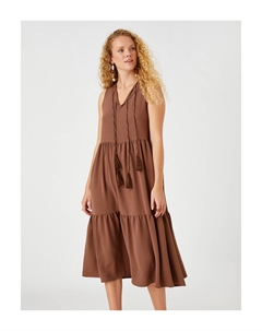 Многоярусное платье-миди без рукавов, коричневый Koton