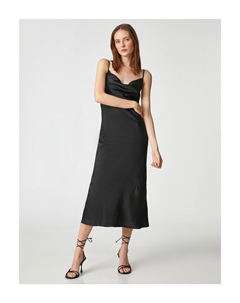 Атласное вечернее платье без бретелек с воротником, черный Koton