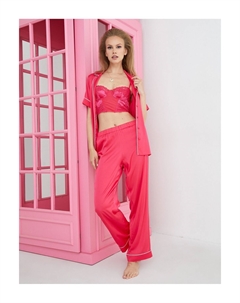 Атласные пижамные штаны, прямая талия, эластичная лента с деталями, розовый Koton