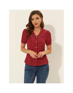 Женская летняя рубашка-топ с воротником Питера Пэна в горошек и короткими рукавами, розовый Allegra k