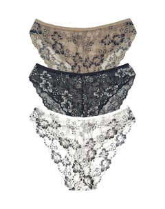 Двойные цветные кружевные женские трусики с высокой талией, 3 предмета, черно-белый Hnx