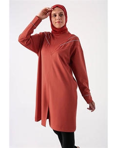 Детализированная туника с оранжевым блестящим воротником с разрезом и окантовкой All day