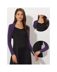 Элегантное женское вязаное болеро с длинными рукавами и открытым передом, фиолетовый Allegra k