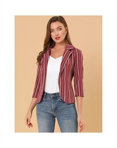 Женский полосатый пиджак с открытым передом и рукавами 3/4, серый Allegra k