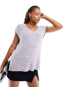 Серая длинная трикотажная майка в рубчик с v-образным вырезом Asos