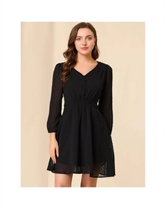 Женское однотонное милое шифоновое платье трапециевидной формы с V-образным вырезом и половиной рукавов, фиолетовый Allegra k