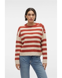Полосатый пуловер с заниженными рукавами, белый Vero moda