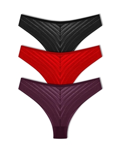 Прозрачные кружевные бразильские женские трусики из 3 предметов, черно-фиолетовый Hnx
