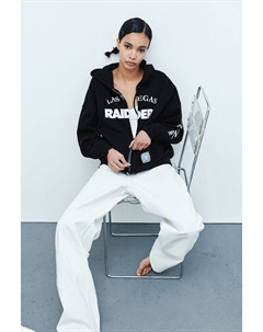 Толстовка на молнии оверсайз с принтом, черный H&m