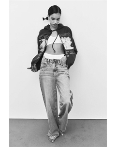 Толстовка на молнии оверсайз с принтом, черный H&m